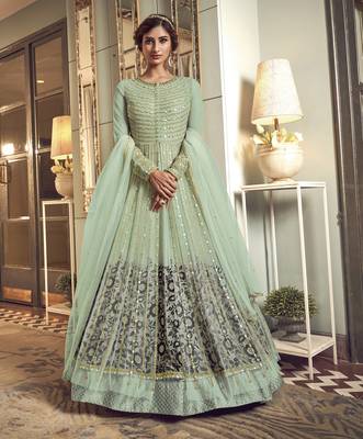 Sea-green embroidered net salwar 1
