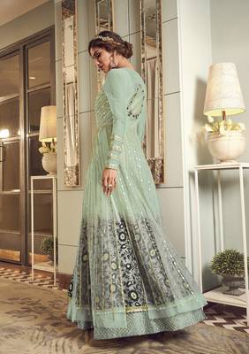 Sea-green embroidered net salwar 2