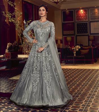 Grey embroidered net salwar 1