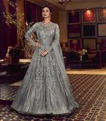 Grey embroidered net salwar