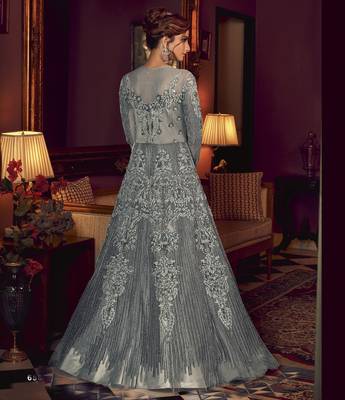 Grey embroidered net salwar 2