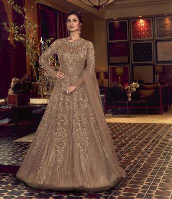 Brown embroidered net salwar 1