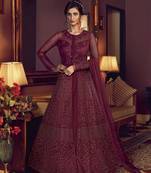 Wine embroidered net salwar