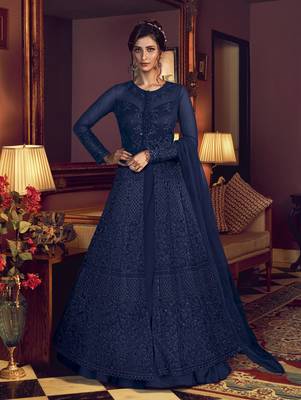 Blue embroidered net salwar 1
