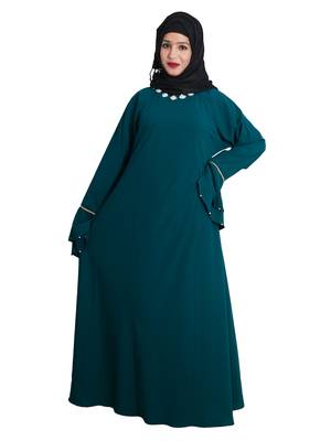 Green embroidered crepe abaya 1