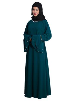 Green embroidered crepe abaya 2