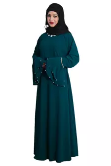 Green embroidered crepe abaya