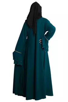 Green embroidered crepe abaya