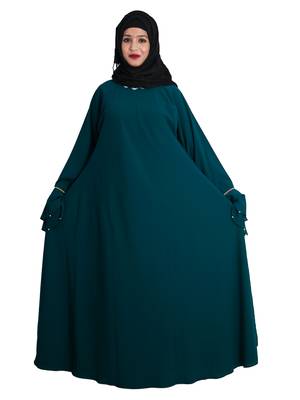 Green embroidered crepe abaya 4