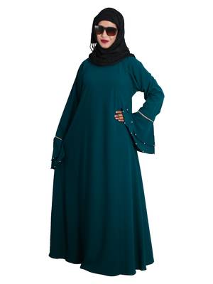 Green embroidered crepe abaya 5