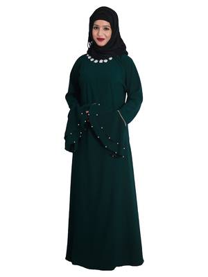 Green embroidered nida abaya 1
