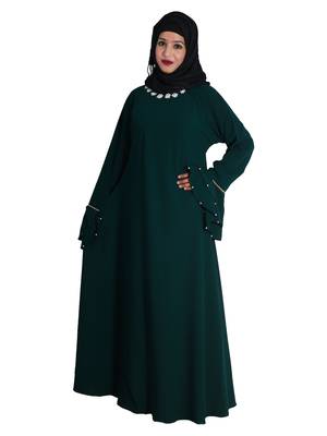 Green embroidered nida abaya 2