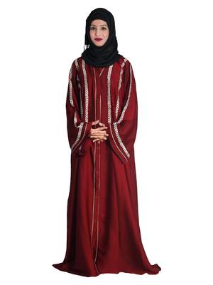 Maroon embroidered nida abaya 1