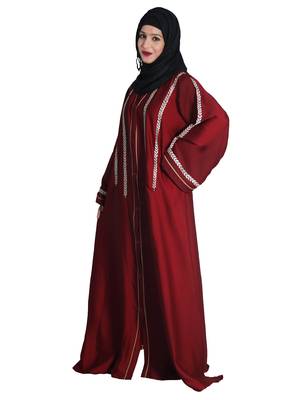 Maroon embroidered nida abaya 2