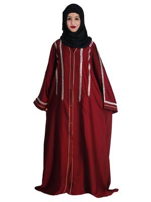 Maroon embroidered nida abaya 4