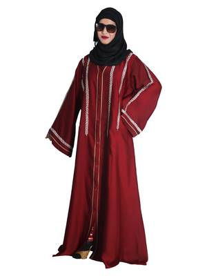 Maroon embroidered nida abaya 5