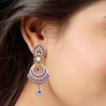 Traditional Stone Earrings for Women E2311Bl (Blue) 2