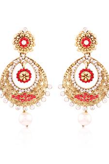 Gold Plated Traditional Chandbali Earrings for Women E2326R (Red)
