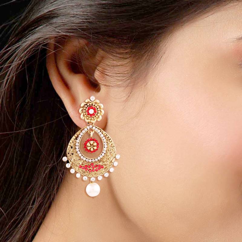 Gold Plated Traditional Chandbali Earrings for Women E2326R 