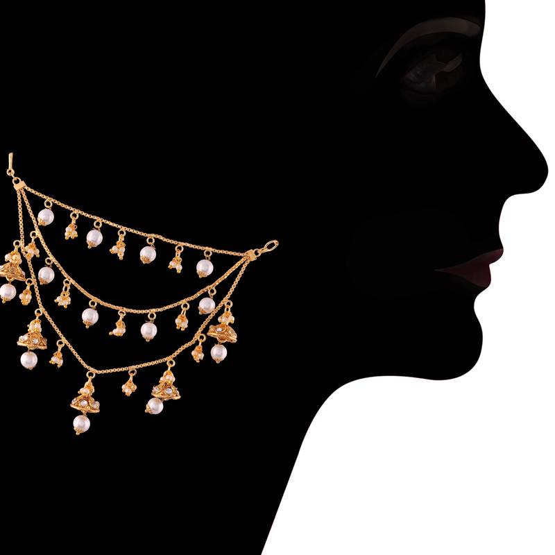 Bahubali Pearl Jhumki Hair Chain Accessories for Earrings for Women (E2605FL)