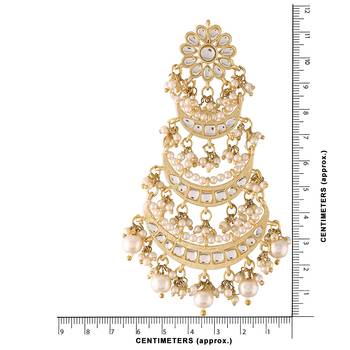 High Matt Finish Long 3 Layered Beaded Chandbali Earrings with Kundan & Pearl Work for Women  3