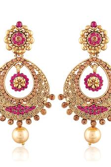 Gold Plated Chandbali Earrings for Women E2326Q (Pink)