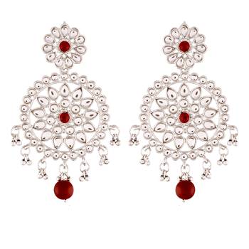 Rhodium Plated Kundan Chandbali Earrings for Women  1