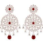 Rhodium Plated Kundan Chandbali Earrings for Women 