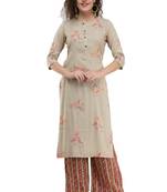 Women Straight Printed Rayon Kurta With Palazzo(Cream)