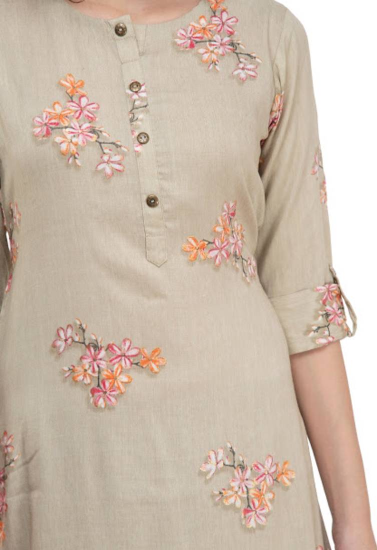 Women Straight Printed Rayon Kurta With Palazzo(Cream)