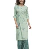 Women Straight Printed Rayon Kurta With Palazzo(Green)