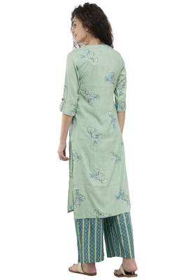 Women Straight Printed Rayon Kurta With Palazzo(Green) 2