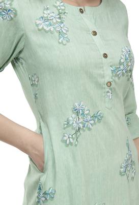 Women Straight Printed Rayon Kurta With Palazzo(Green) 4