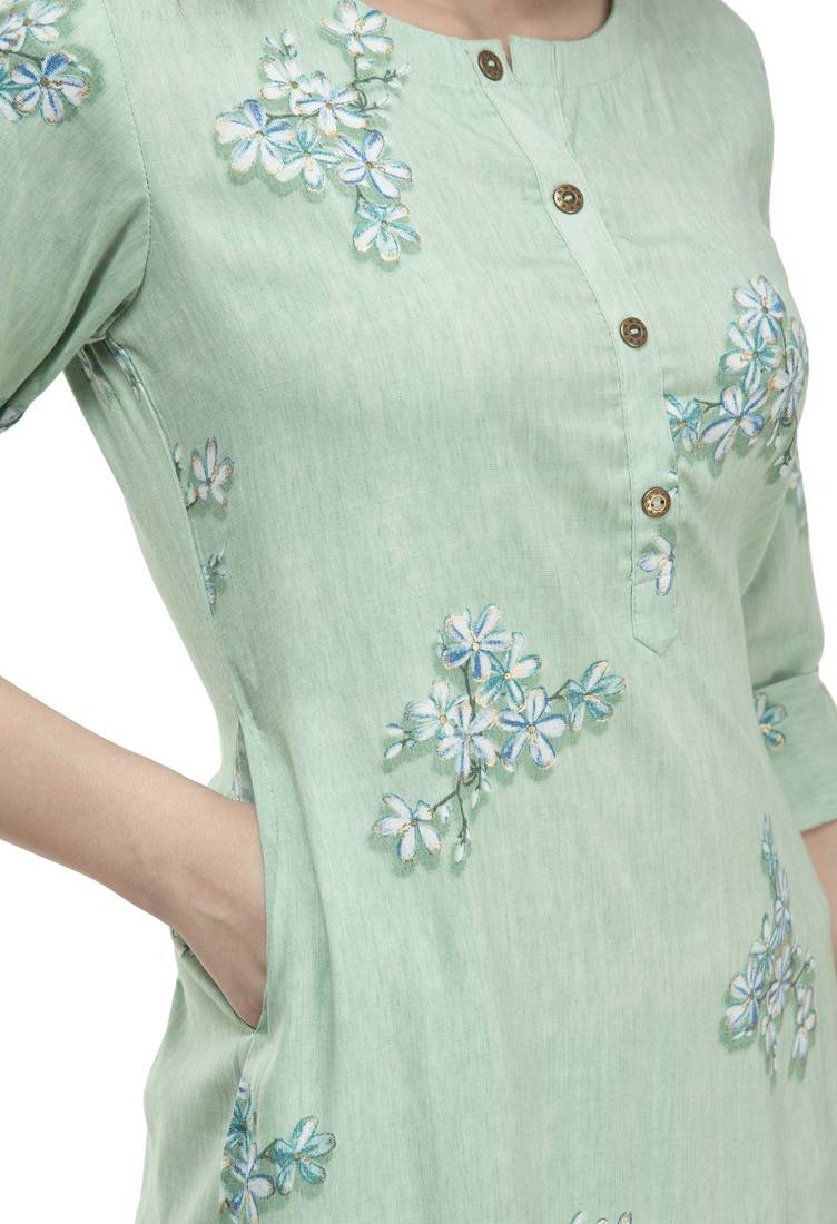 Women Straight Printed Rayon Kurta With Palazzo(Green)