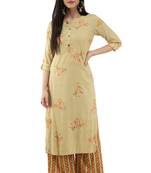 Women Straight Printed Rayon Kurta With Palazzo(Mustard)