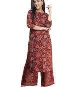 Women Straight Printed Rayon Kurta With Palazzo(Maroon)