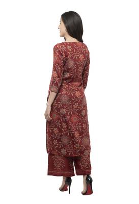 Women Straight Printed Rayon Kurta With Palazzo(Maroon) 2