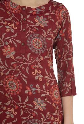 Women Straight Printed Rayon Kurta With Palazzo(Maroon) 4
