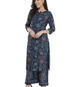 Women Straight Printed Rayon Kurta With Palazzo(Blue)