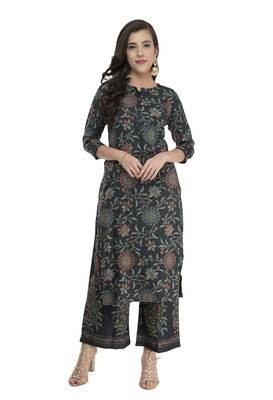 Women Straight Printed Rayon Kurta With Palazzo(Green) 1