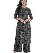 Women Straight Printed Rayon Kurta With Palazzo(Green)