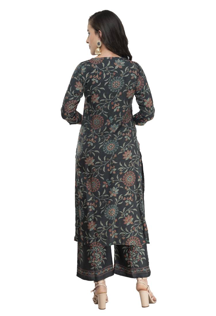 Women Straight Printed Rayon Kurta With Palazzo(Green)