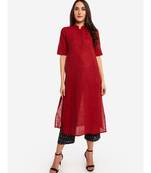 Desi Weavess collared button-down Maroon kurta