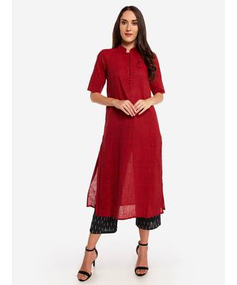 Desi Weavess collared button-down Maroon kurta 2