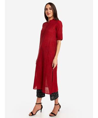 Desi Weavess collared button-down Maroon kurta 4