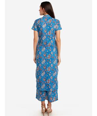Desi Weavess collared button-down Light Blue Floral Printed kurta. 5