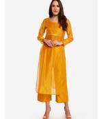 Desi Weavess Ochre Chanderi Pleated Kurta.