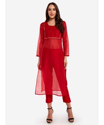 Desi Weavess Red Chanderi Pleated Kurta 1