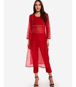 Desi Weavess Red Chanderi Pleated Kurta