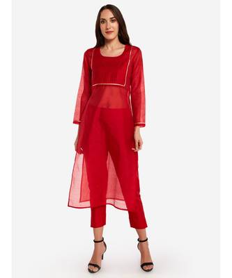 Desi Weavess Red Chanderi Pleated Kurta 3